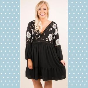 C.O.C. Women Black Floral Long Sleeve Dress